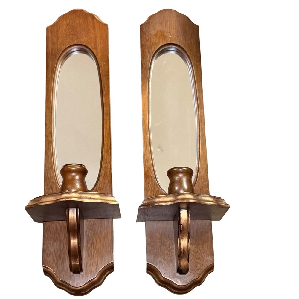 VTG Homco Mirror Set of 2 Wood‎ Framed Mirrored Sconces Gothic Baroque 16.25"
